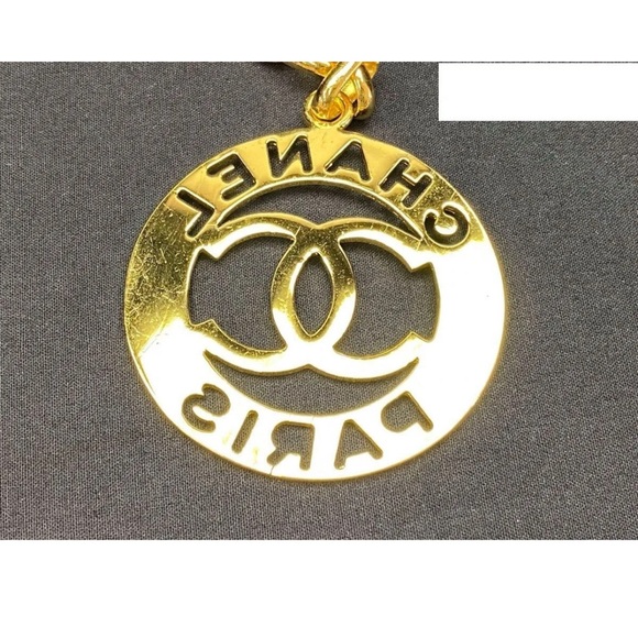 CHANEL BELT AUTH Coco chain CC Rare Gold Plate Logo MEDAL Necklace round 83cm - Picture 3 of 8